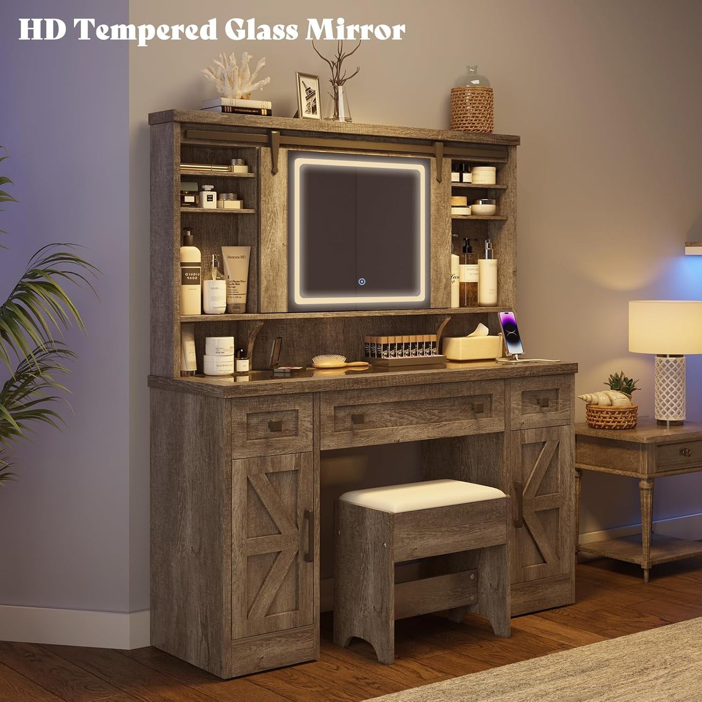 47.2 Inches Farmhouse Vanity Desk With Illumination