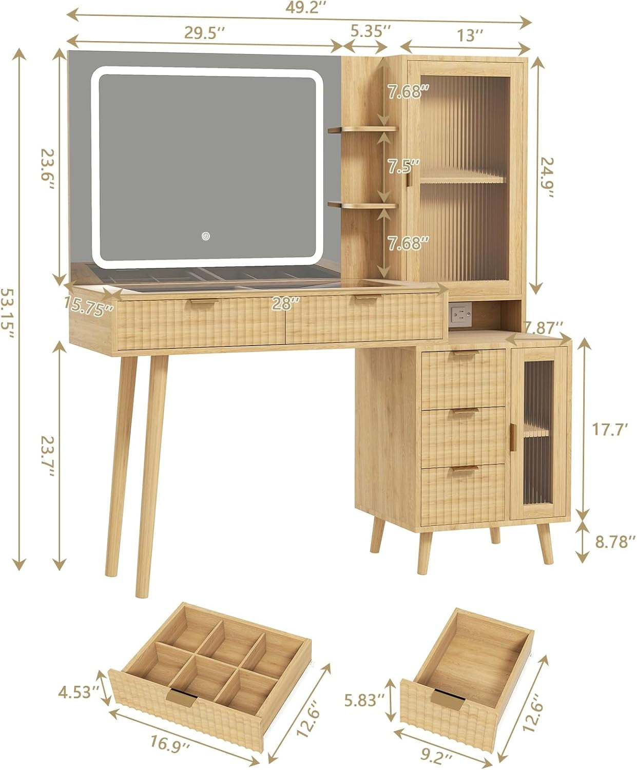 Forty Nine Inch Natural Oak Vanity Desk With Illumination