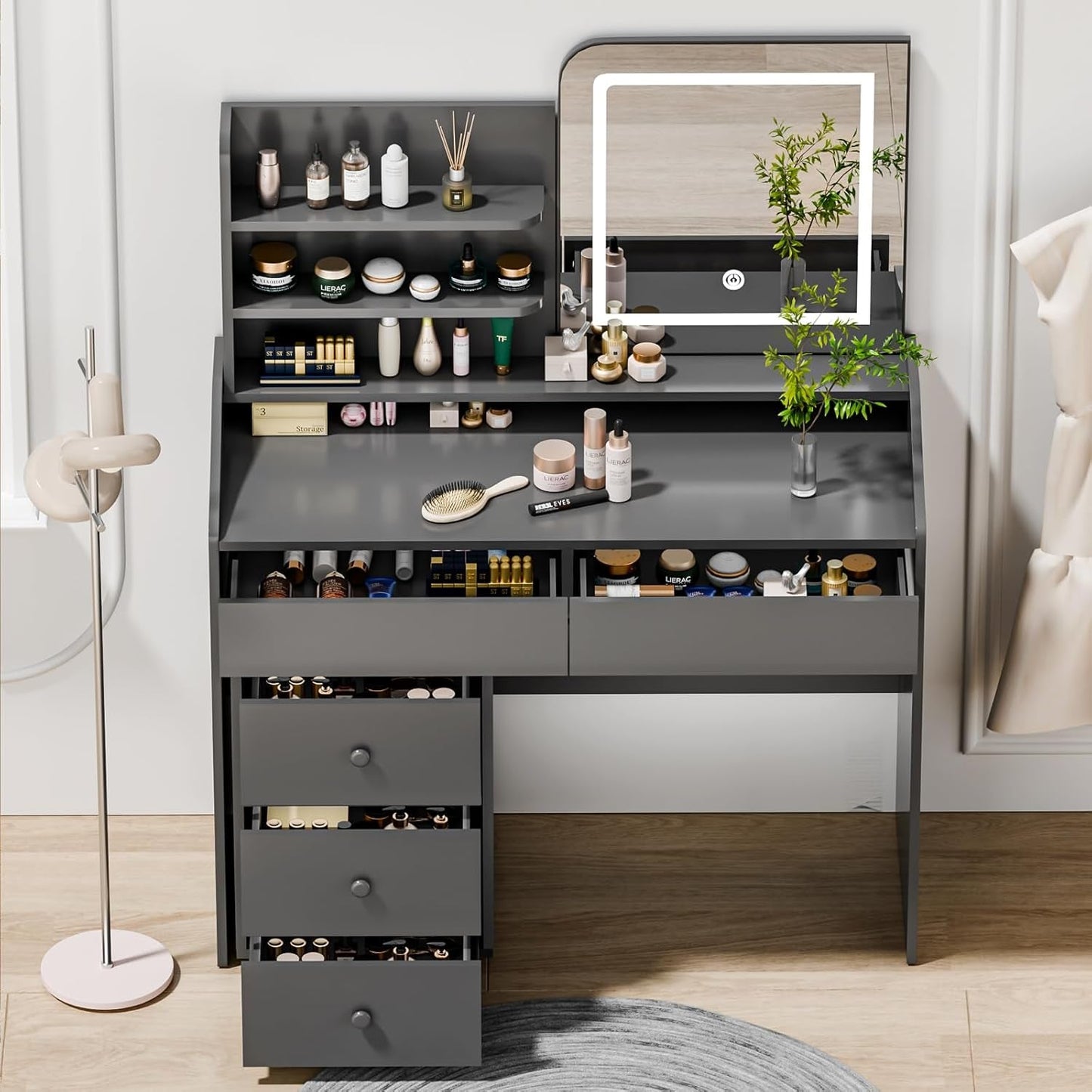 Makeup Vanity Desk With Multicolor Illuminated Mirror
