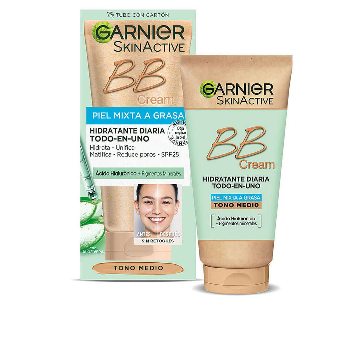 Hydrating Cream with Colour Garnier Skinactive Bb Cream Medium Spf 25 50 ml Combination Skin Oily skin