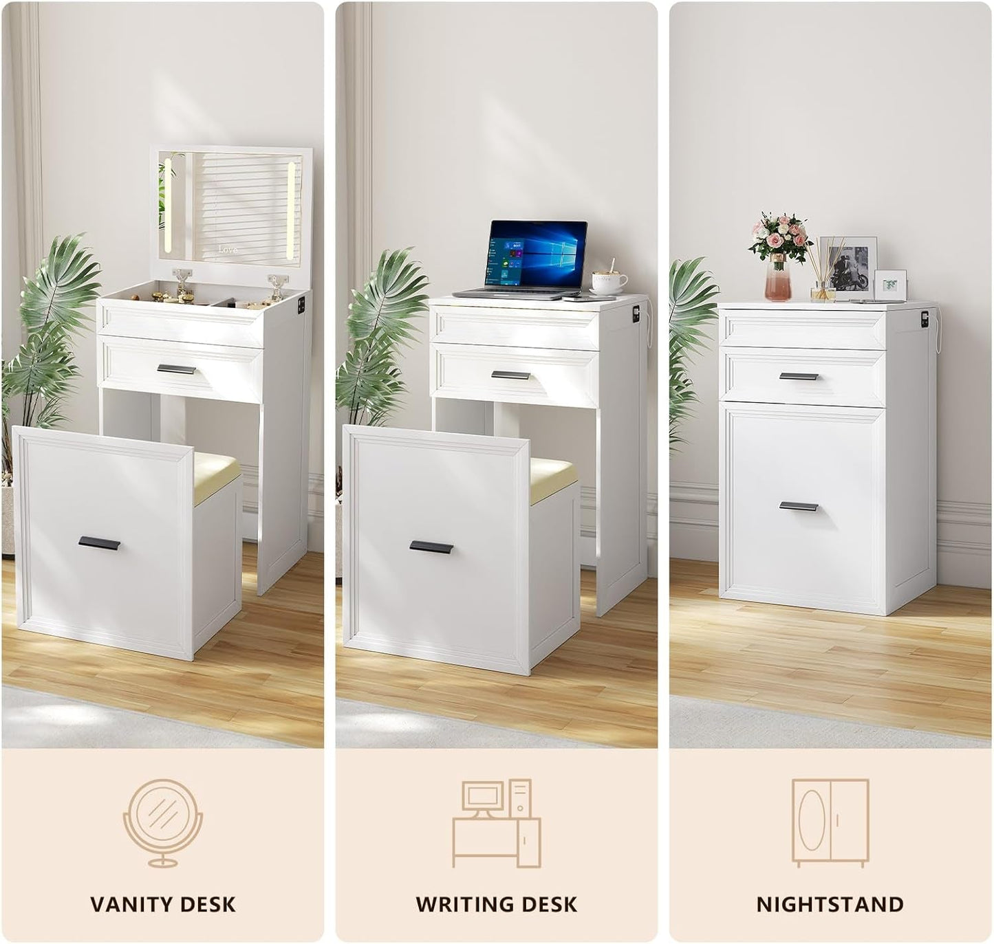 White Vanity Desk With Integrated Illumination Lighting