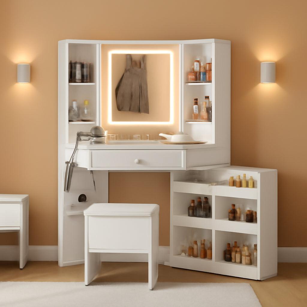 Corner Vanity Console With Illuminated Mirror White