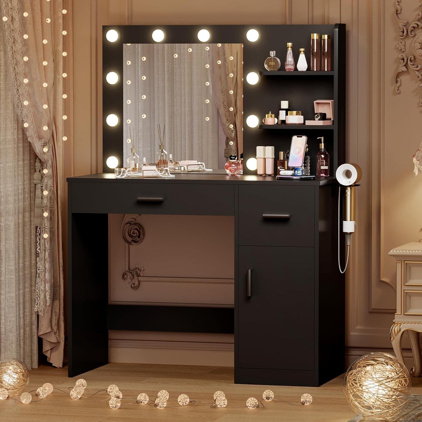 35.4 Inch Vanity Desk With Professional LED Lighting Mirror