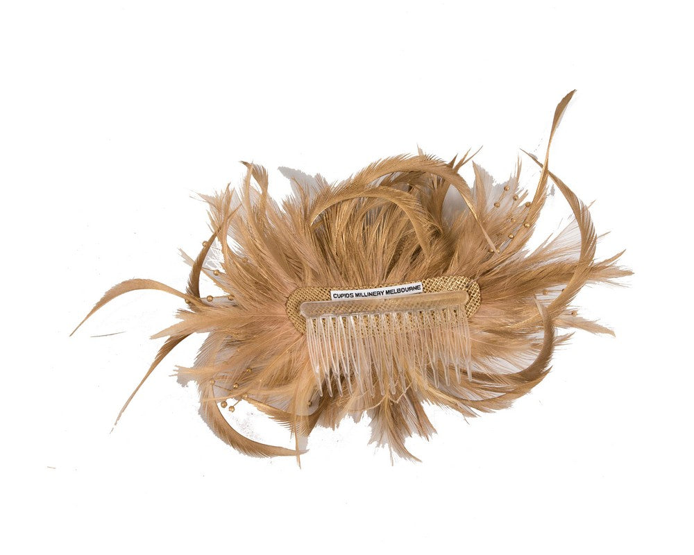 Gold custom made feather fascinator comb