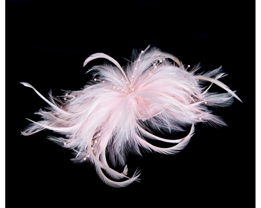 Pink custom made feather fascinator comb