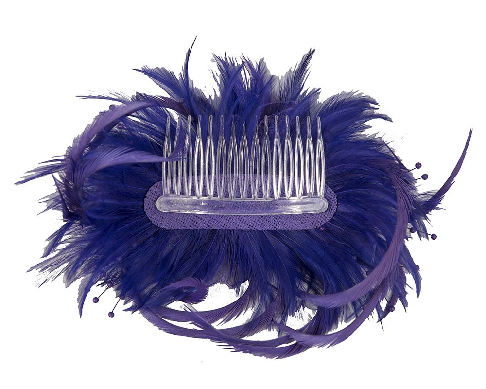 Purple custom made feather fascinator comb