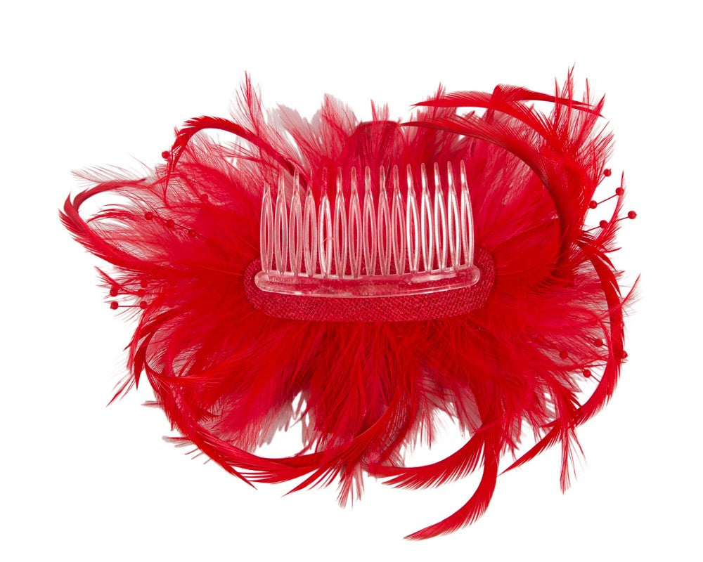 Red custom made feather fascinator comb
