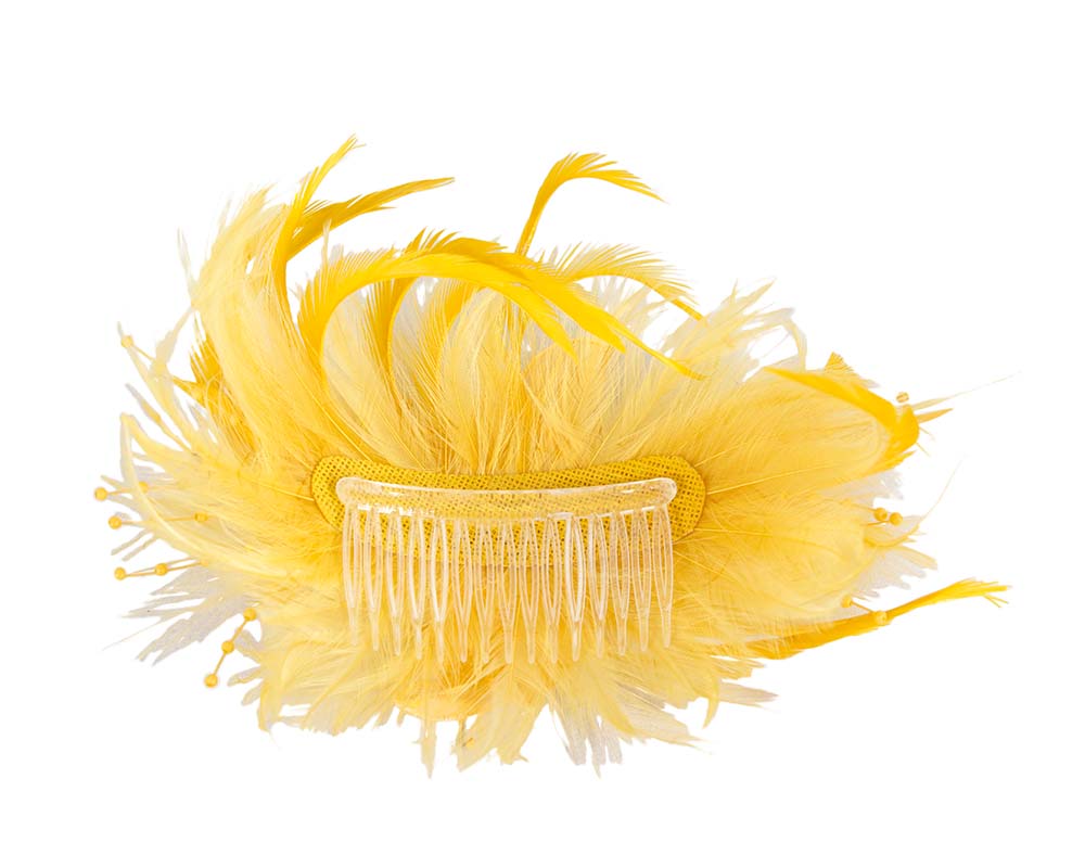 Yellow custom made feather fascinator comb
