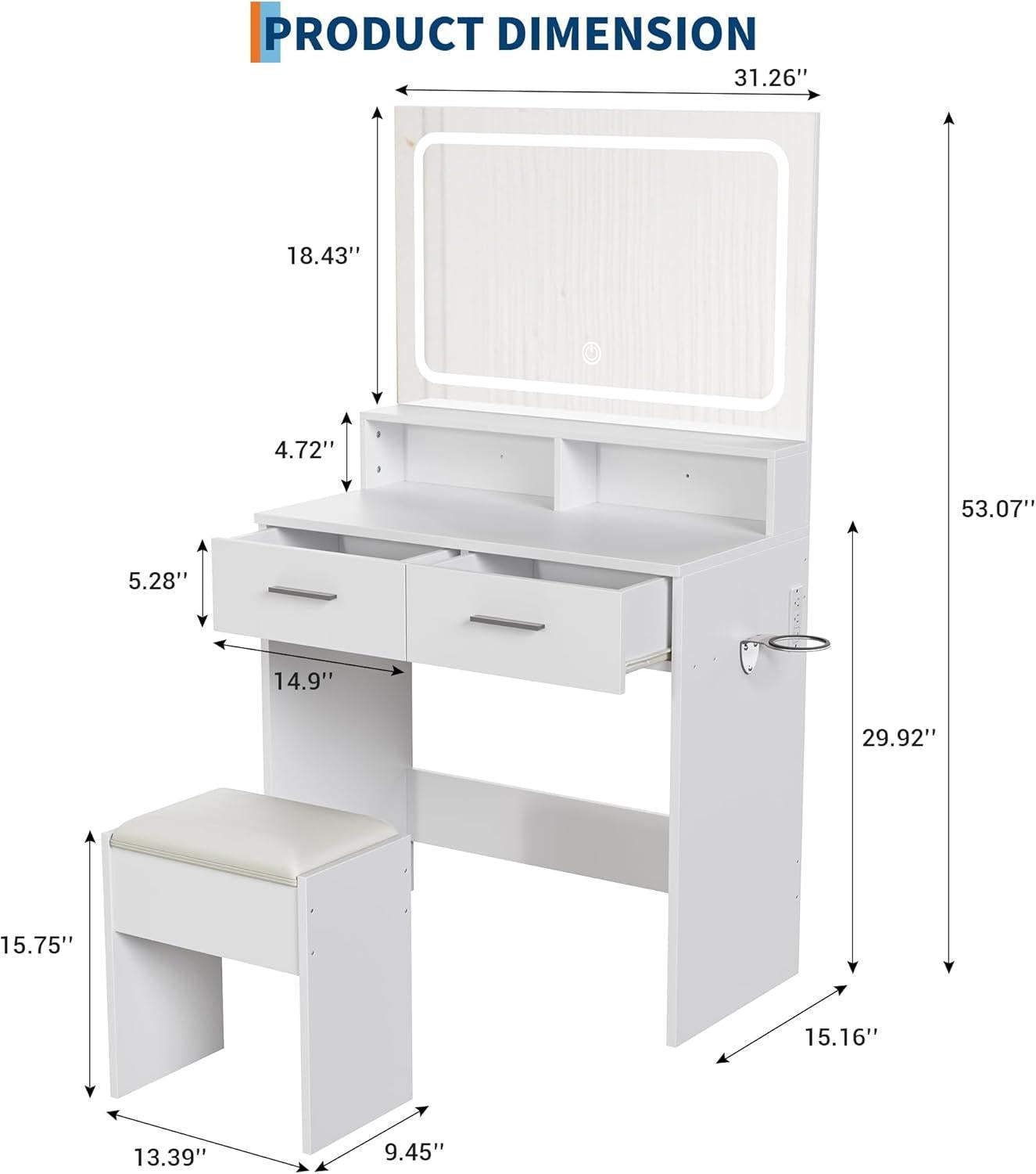 Vanity Desk With Ultra Bright LED Mirror Three Color Modes RGB