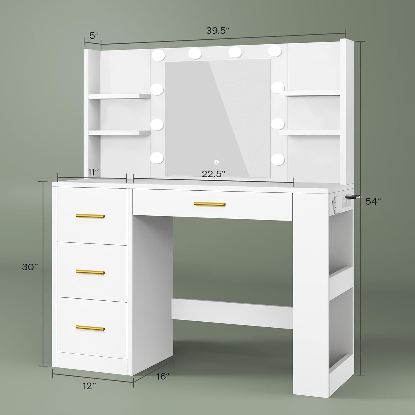 White Vanity Desk With Customizable LED Illumination