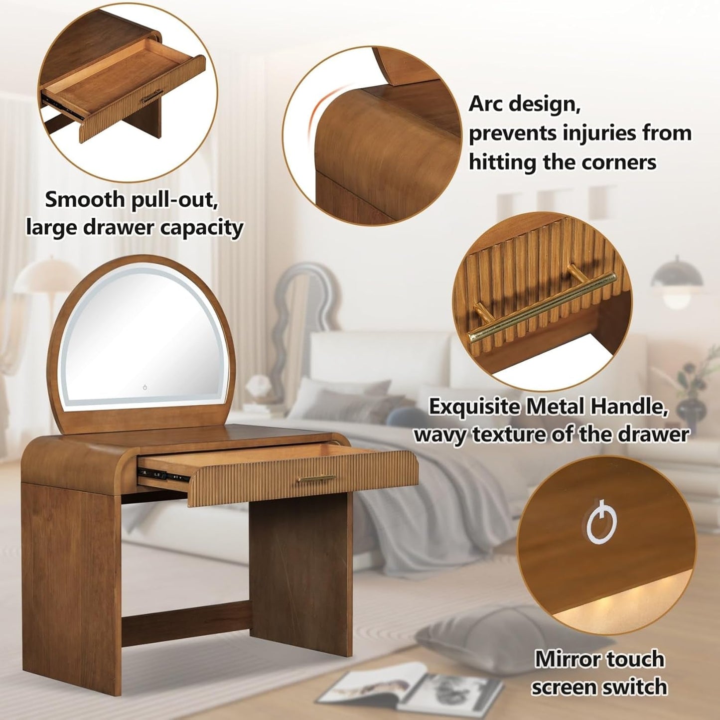 39 Inches Luxurious Vanity Desk Illuminated Mirror