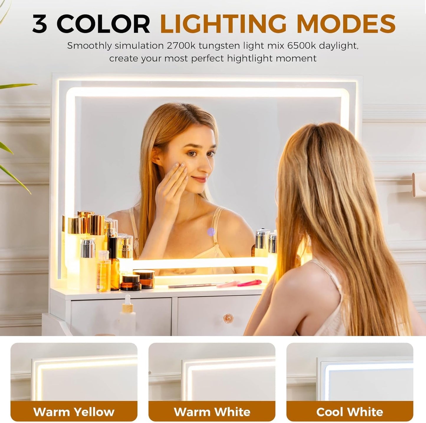 Makeup Vanity White Desk With Multifunctional Mirror