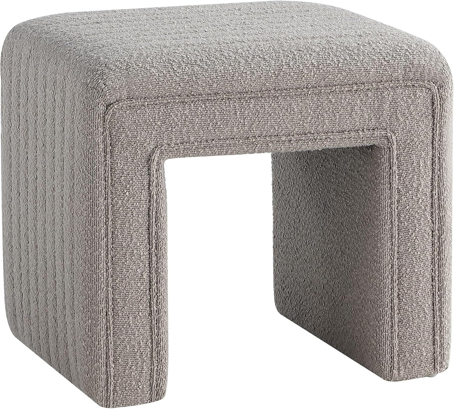Taupe Boucle Vanity Ottoman Tufted Weathered Walnut