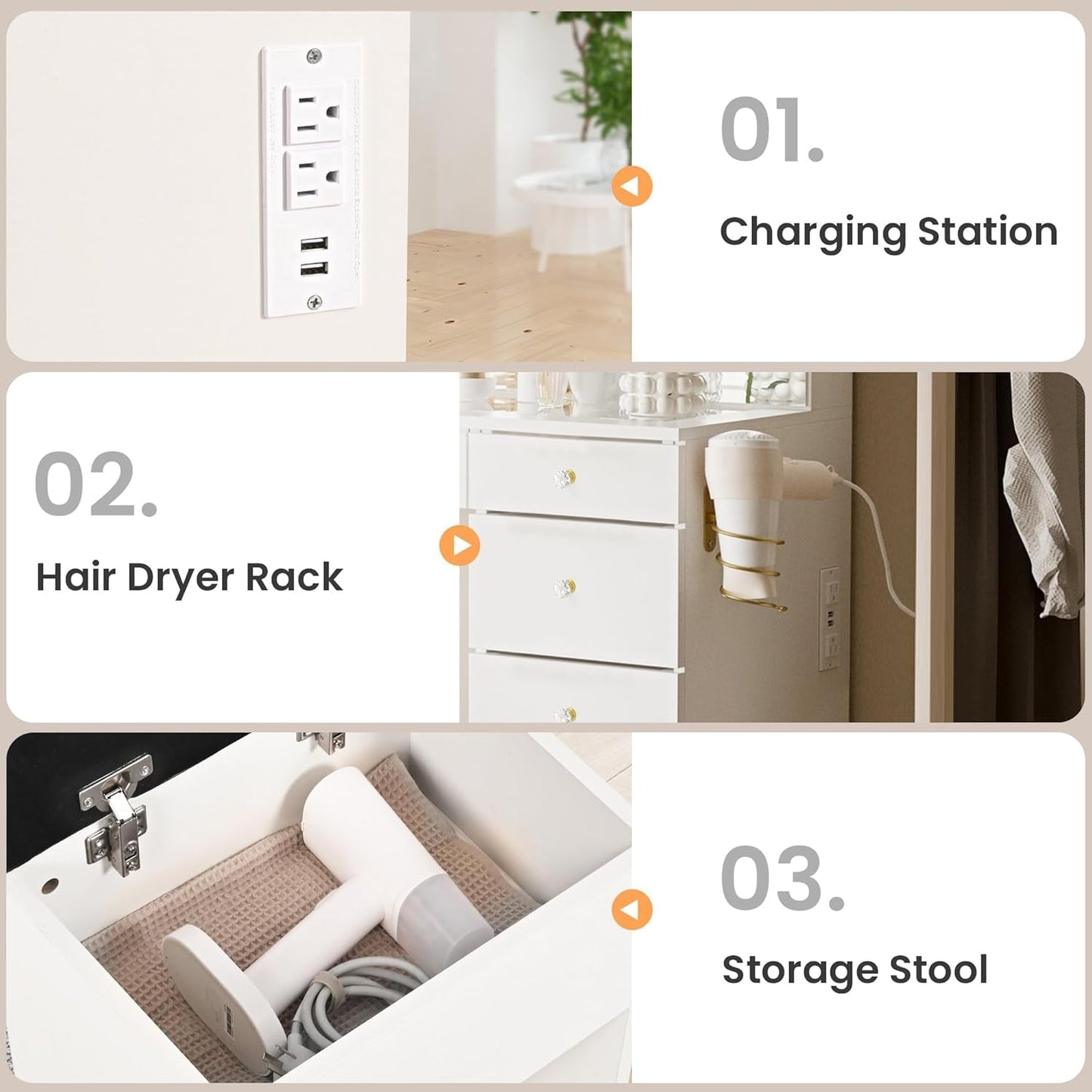 Elegant Translucent White Glass Vanity Desk Storage