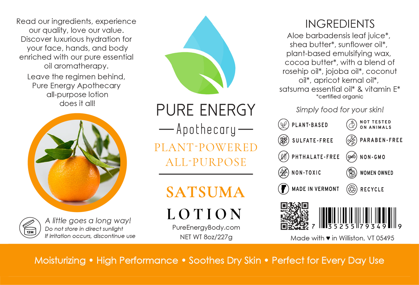 Natural All Purpose Lotion 8 Oz (Satsuma)