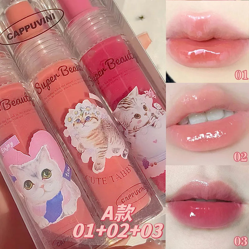 Cappuvini Cat Clear Lip Gloss Moisturizing Jelly Lip Set