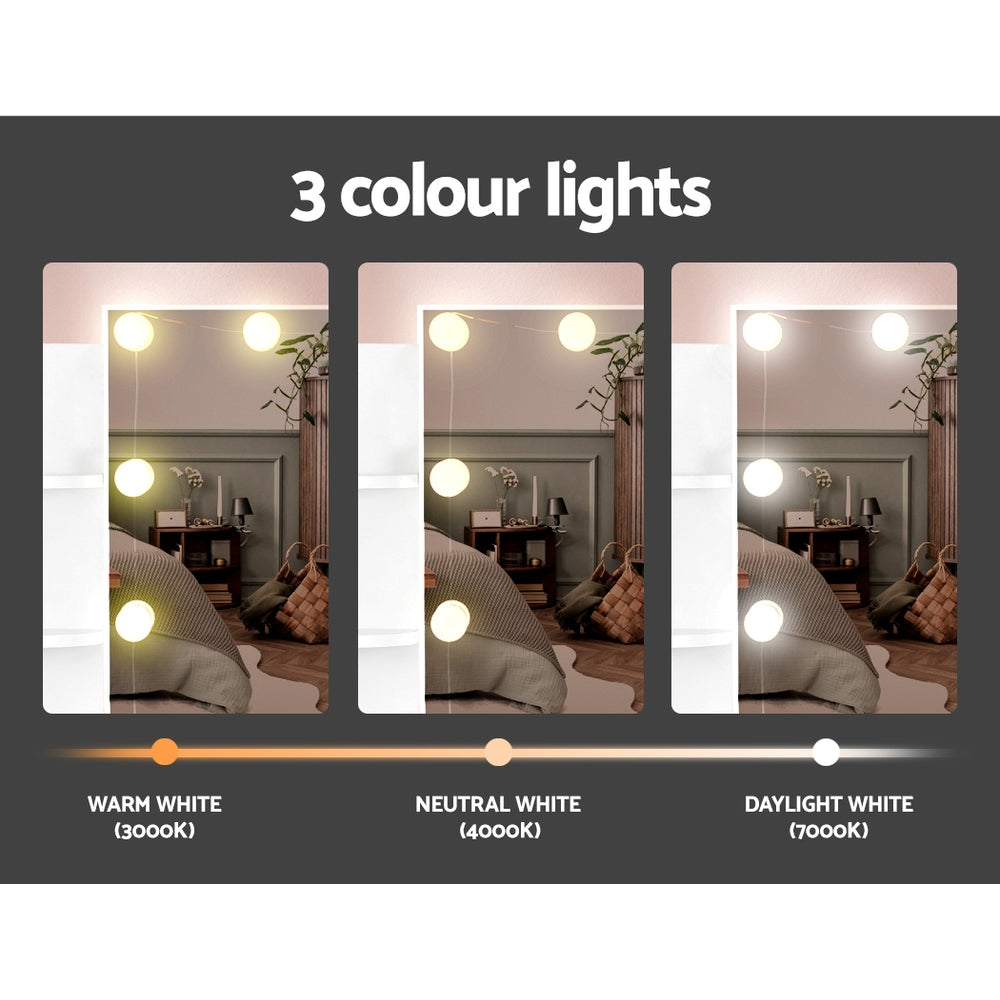 NNEDSZ Dressing Table LED Makeup Mirror Stool Set 10 Bulbs Vanity Desk White