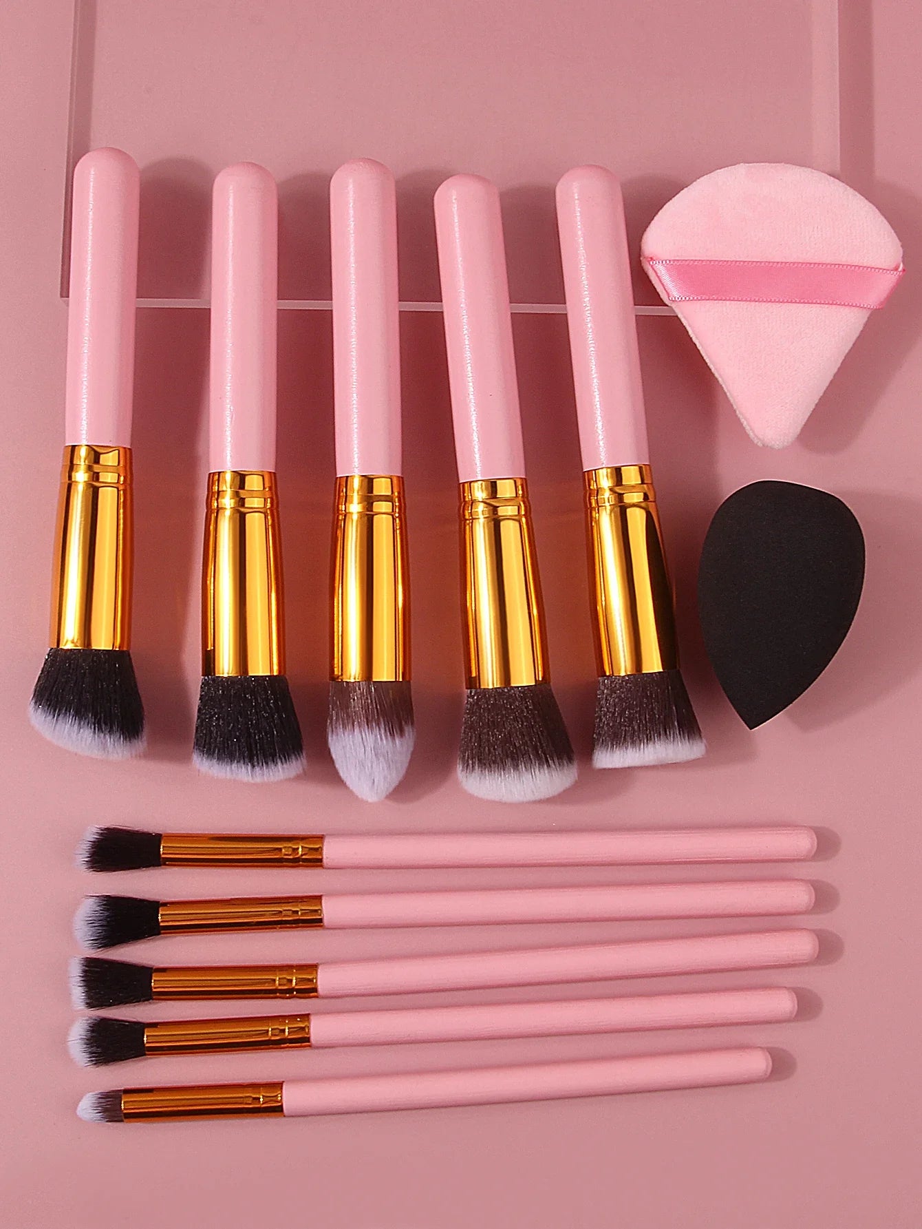 Pink Wooden Handle Makeup Brush Set 10pcs