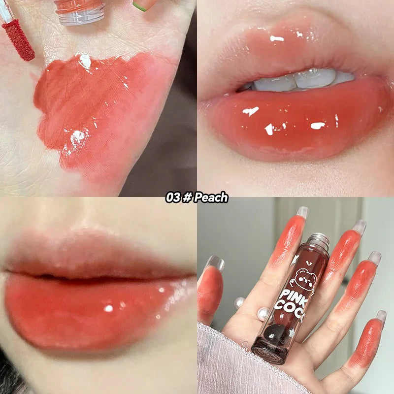 Pinkcoco Bear Doodle Mirror Lip Glaze Shiny Lip Gloss