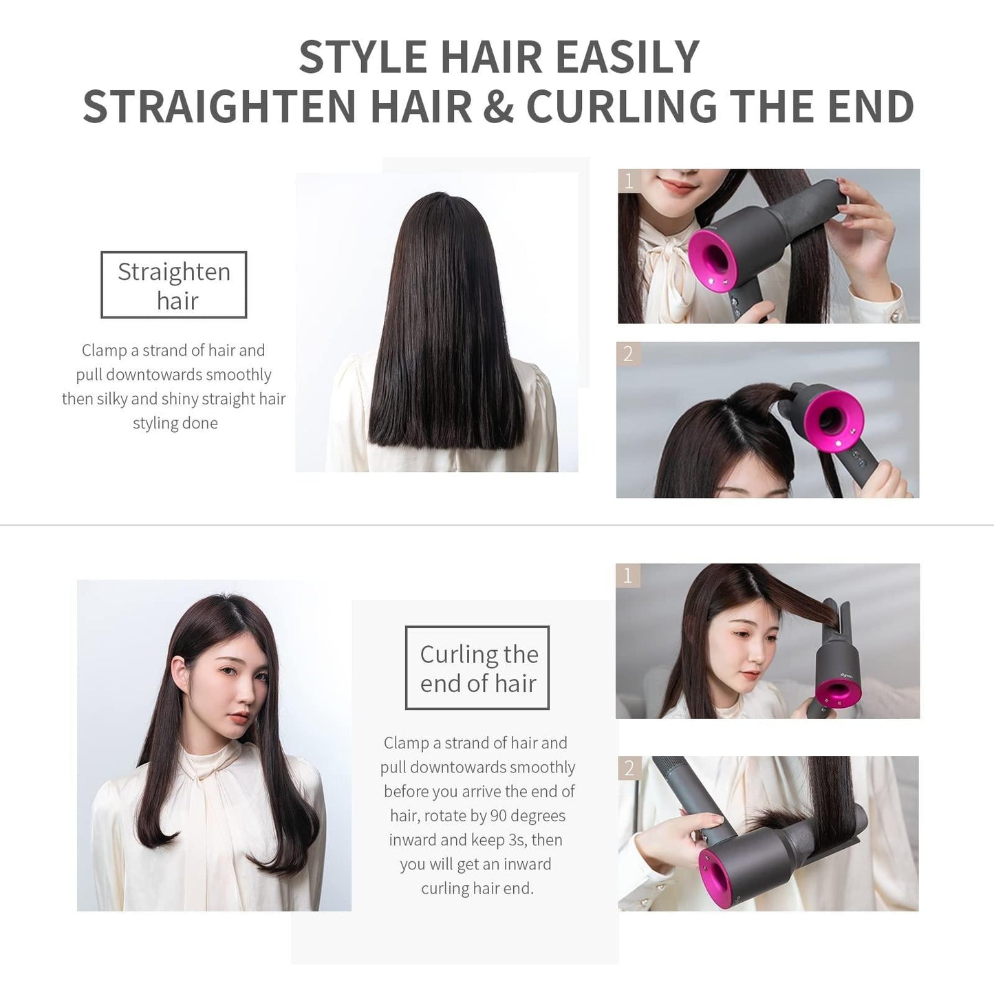 NNEIDS Dyson Hair Dryer Straight Nozzle Attachment With Styling Plate Clamp