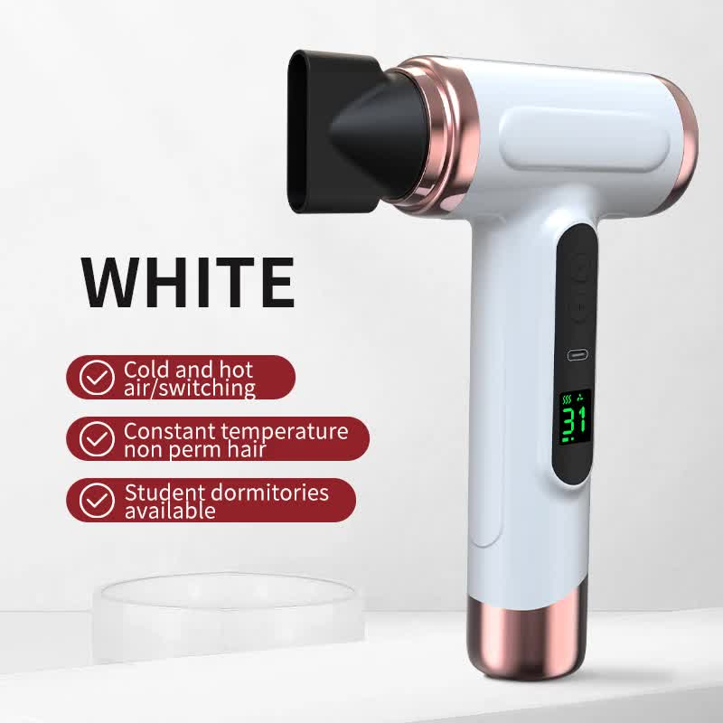 NNEDSZ White Wireless Hair Dryer with Cold & Hot Air, Portable Large-Capacity Rechargeable Ionic Dryer, Fast-Drying, Lightweight and Compact for Home and Travel