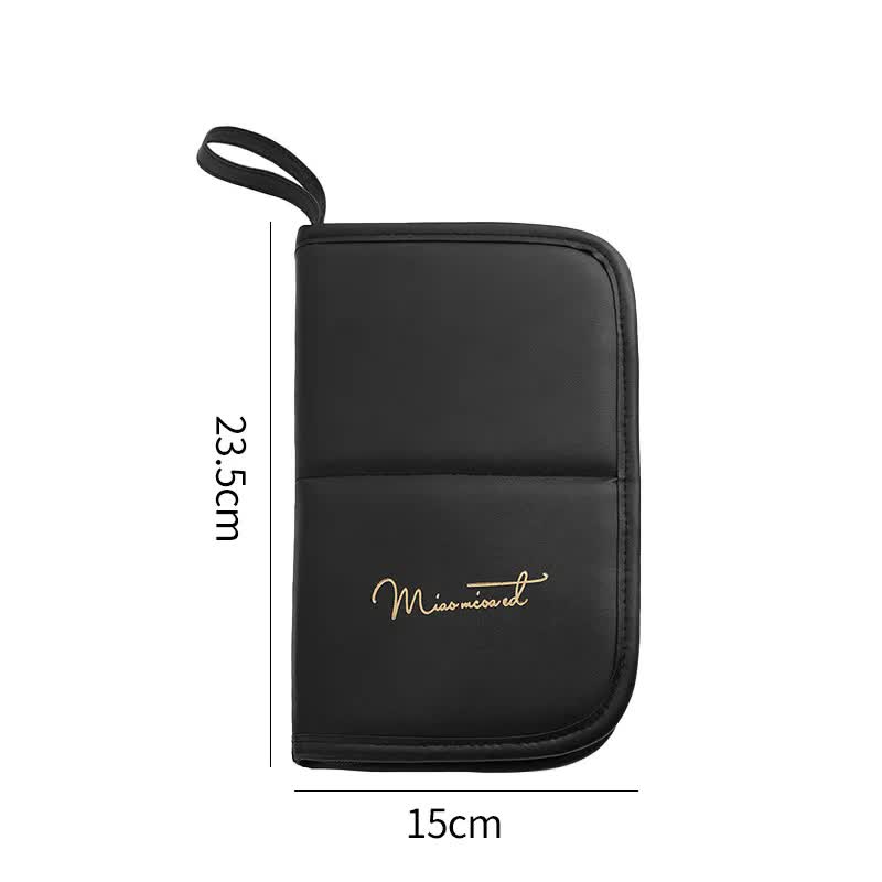 NNEDSZ Black Portable Shell Makeup Brush Storage Bag - Multi-Functional PU Cosmetic Organizer with Button Closure, Convertible to Stand Design(Make-up brushes are filming props, not included)