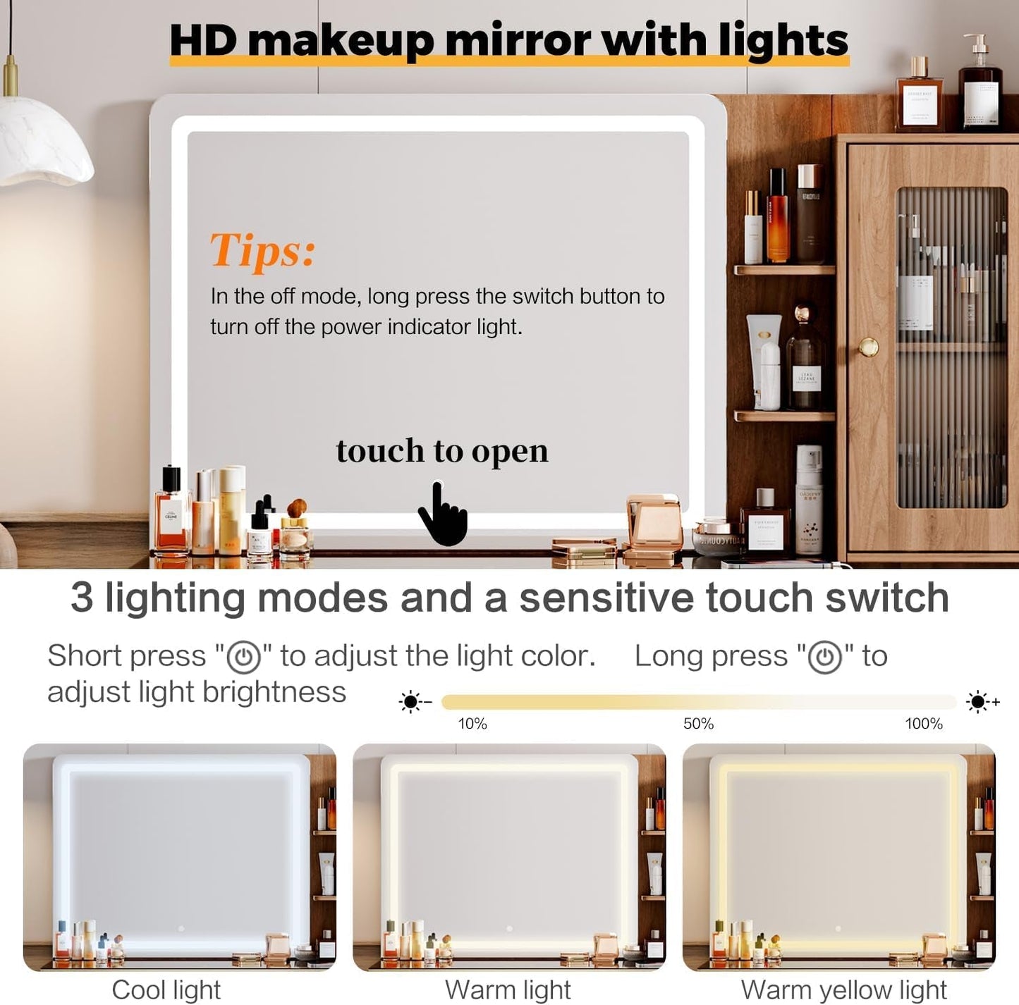 Brown Vanity Desk With Premium LED Illuminated Mirror