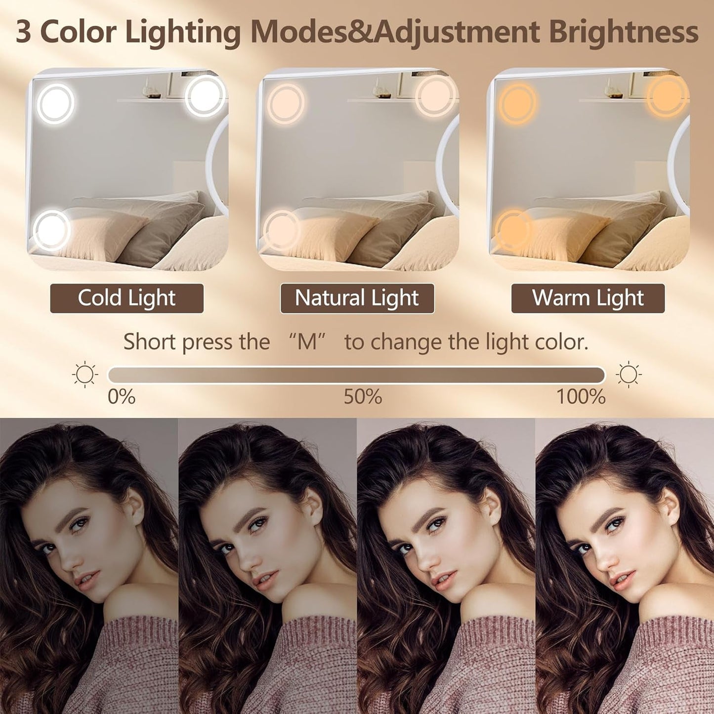 14x12 Inch Lighted Makeup Mirror White Rechargeable