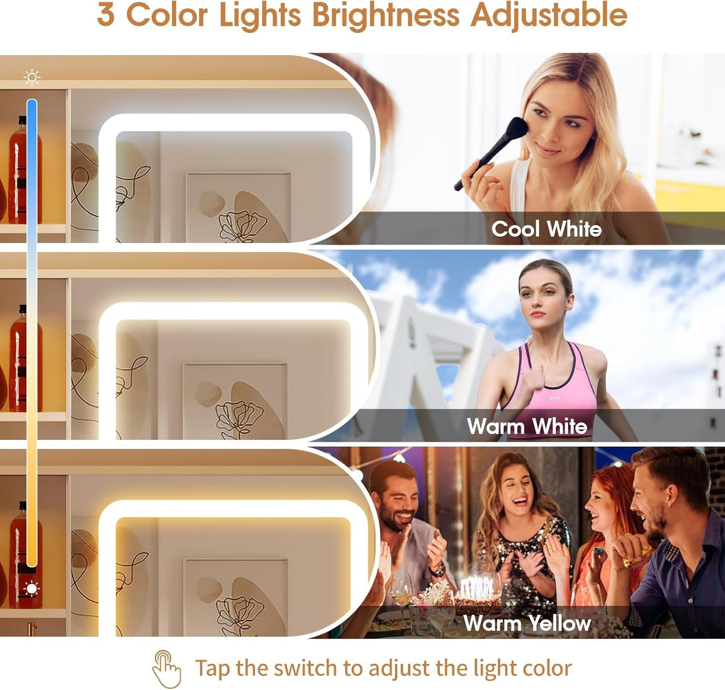 24.4-Inch White Vanity Desk With Mirror, Lights, USB