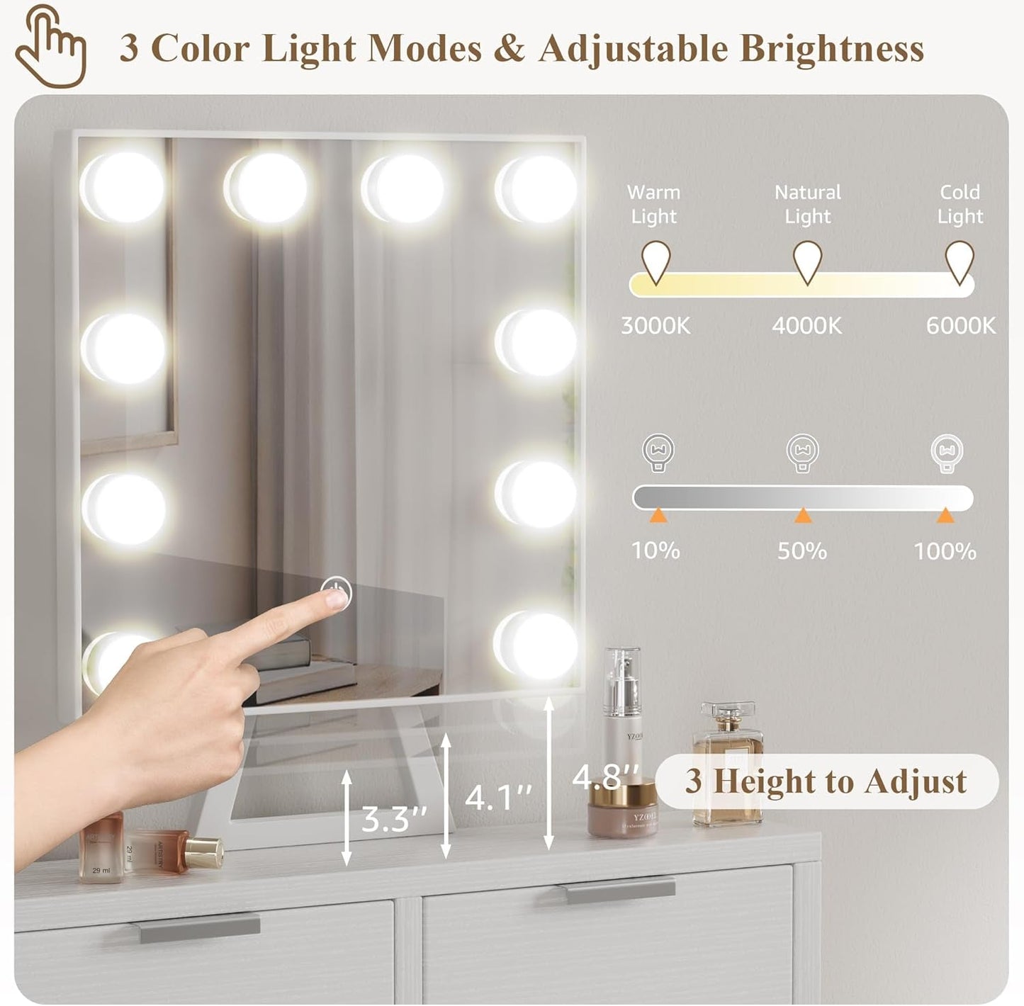 White Vanity Desk With Hollywood Mirror Illumination