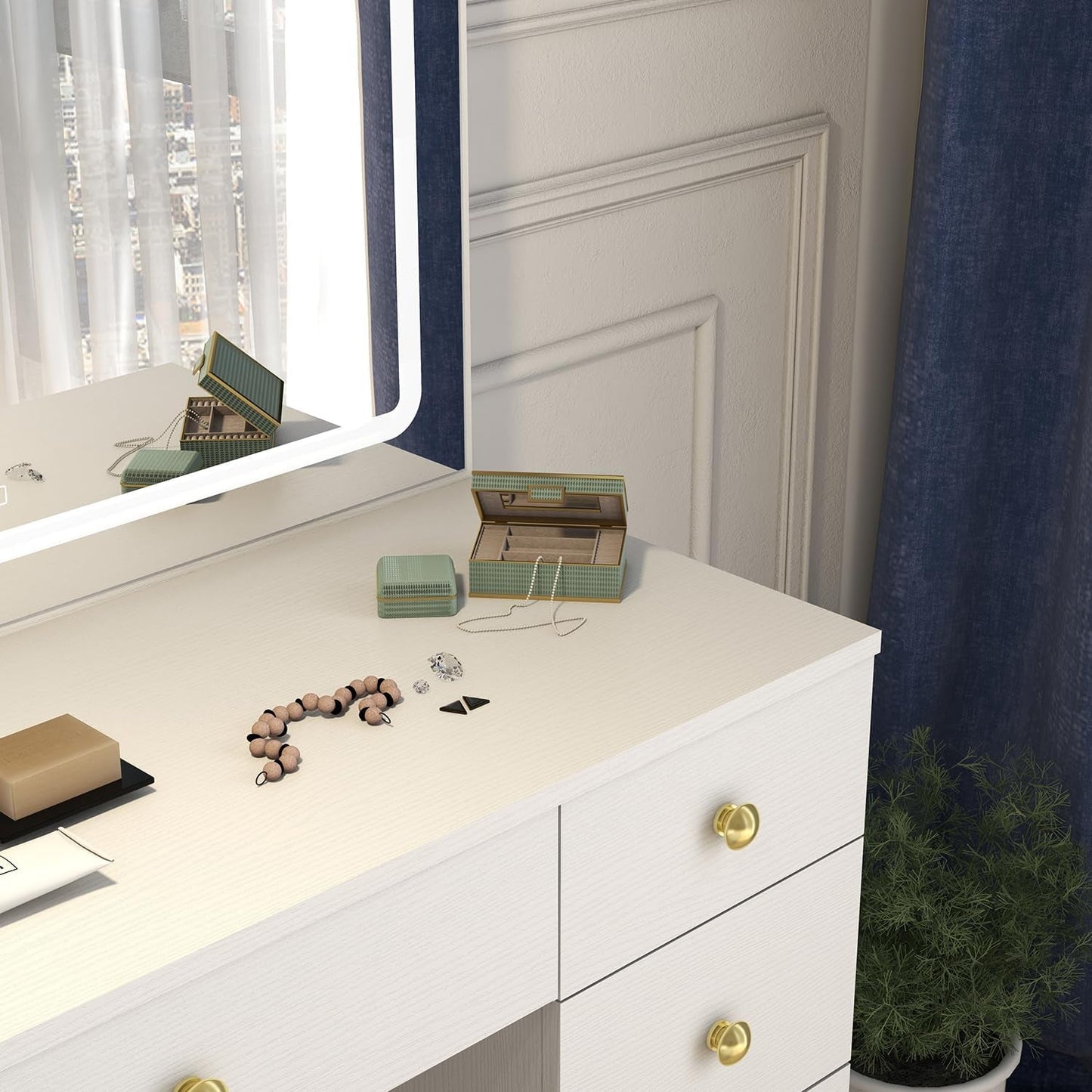 Makeup Vanity With Multicolor Lighting Mirror White
