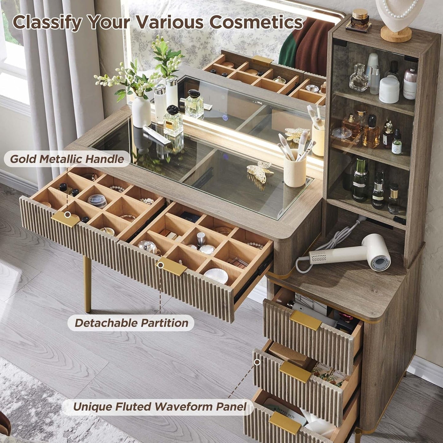 Alder Grey Forty EightI nch Modern Vanity Desk Mirror