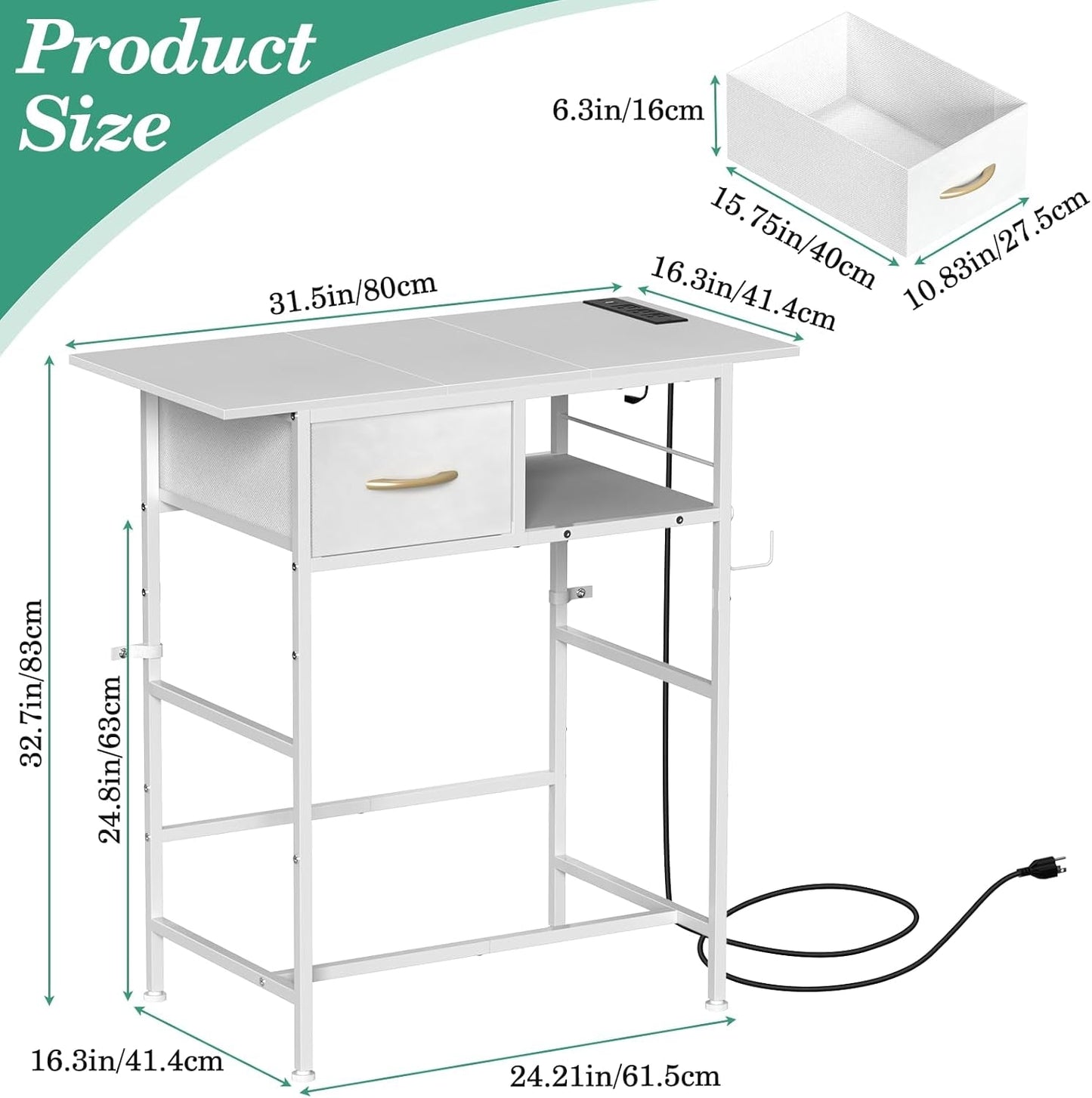 White Cosmetic Vanity Desk With Integrated Charging