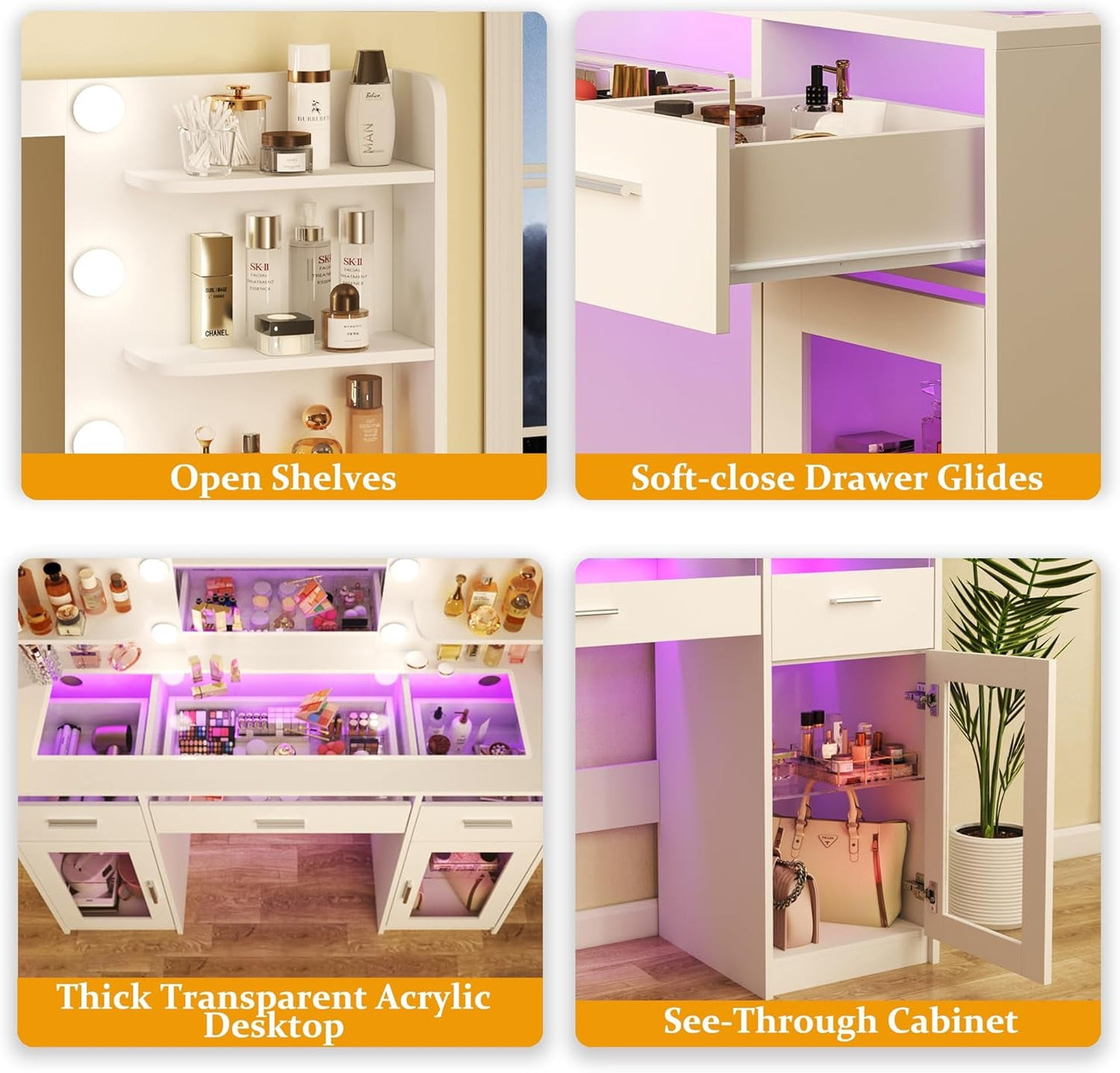 Transparent Vanity Desk Featuring RGB LED Illumination