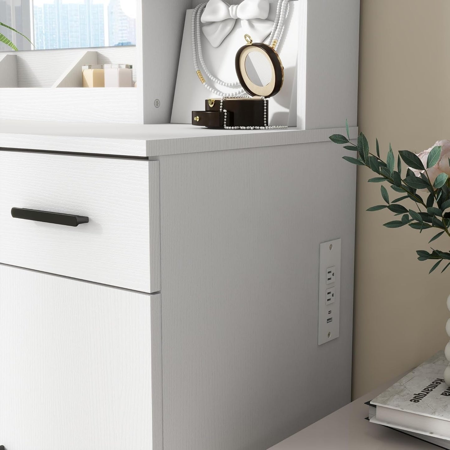 White Vanity Desk With Premium LED Lighting Storage