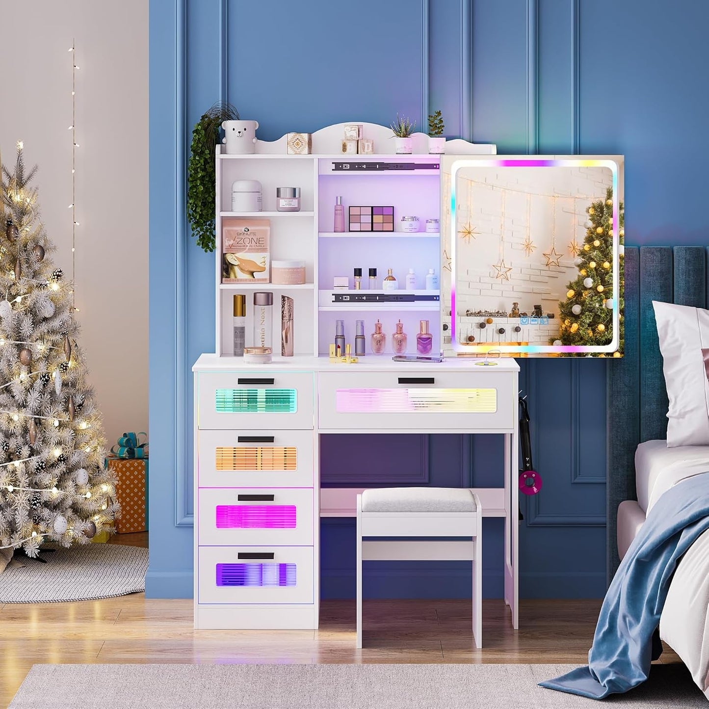 Contemporary White Vanity Table With LED Illumination