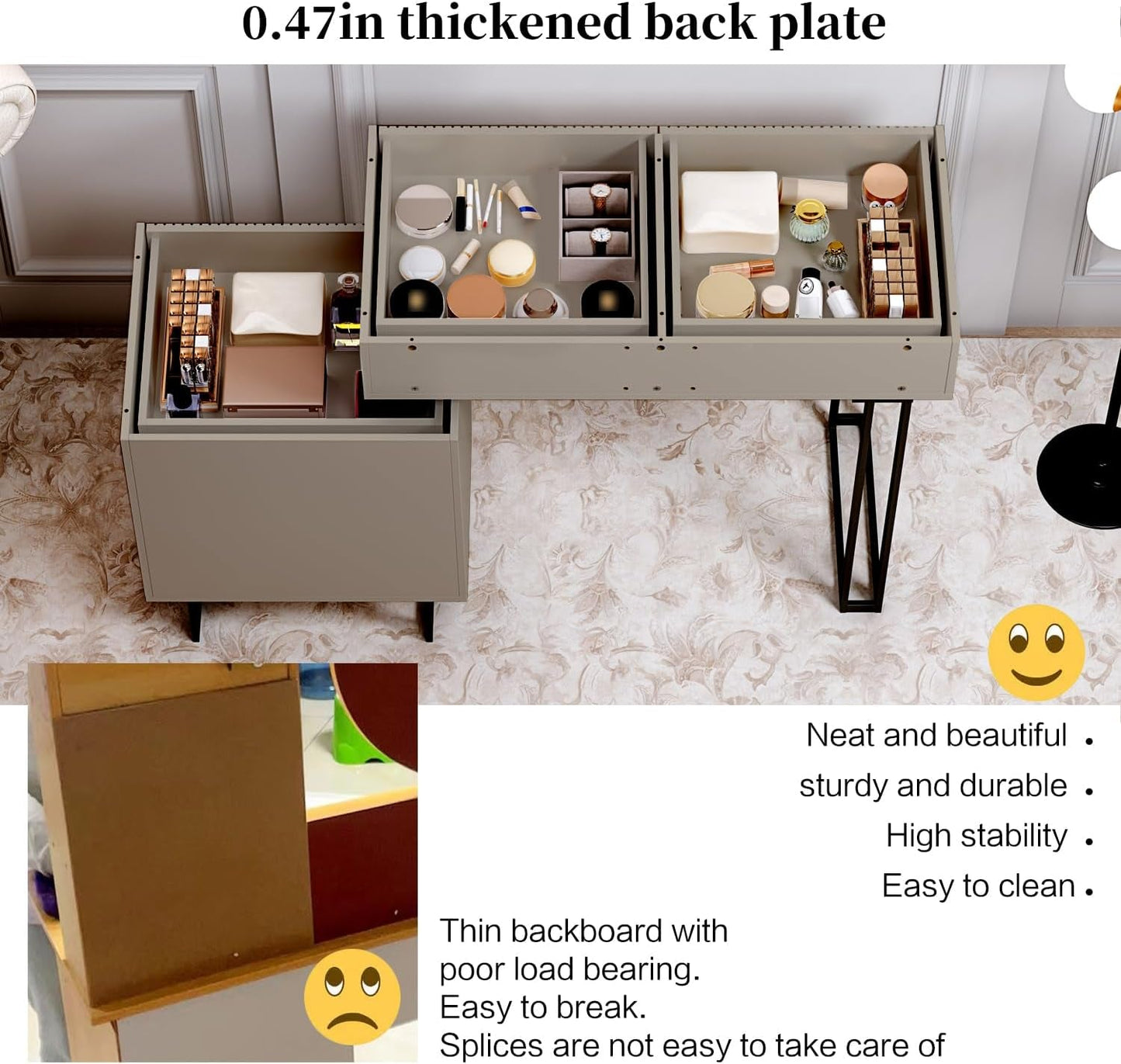 Customizable Vanity Desk With Dimmable Mirror Oak Finish
