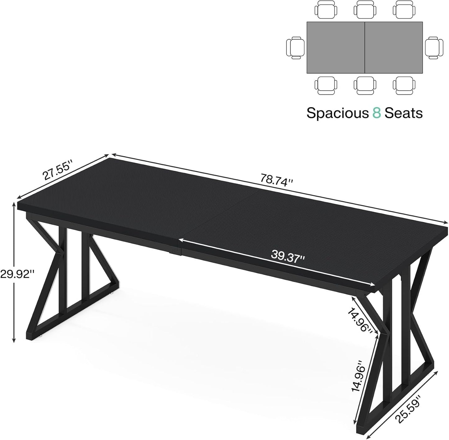 78.7 Inch Black Executive Desk Home Office Computer Desk