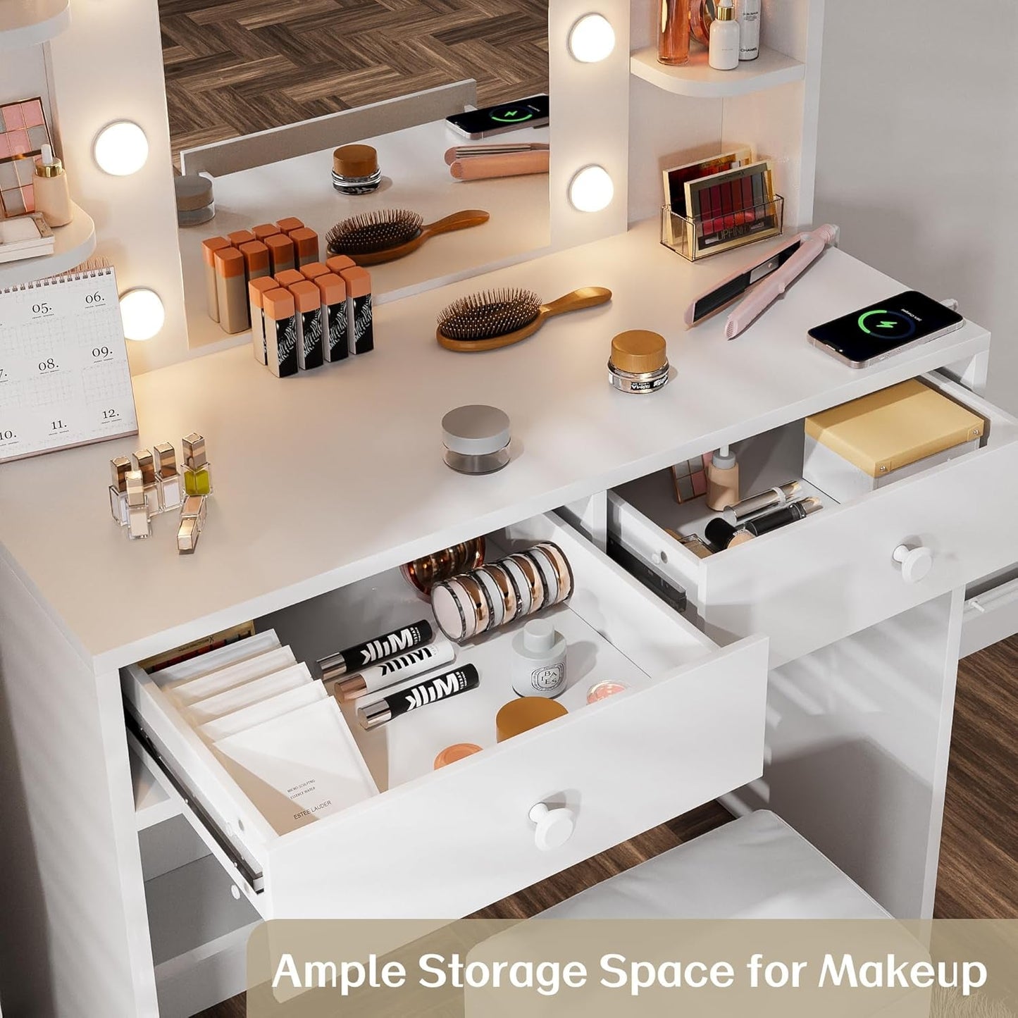 White Makeup Vanity Desk With Customizable Lighting