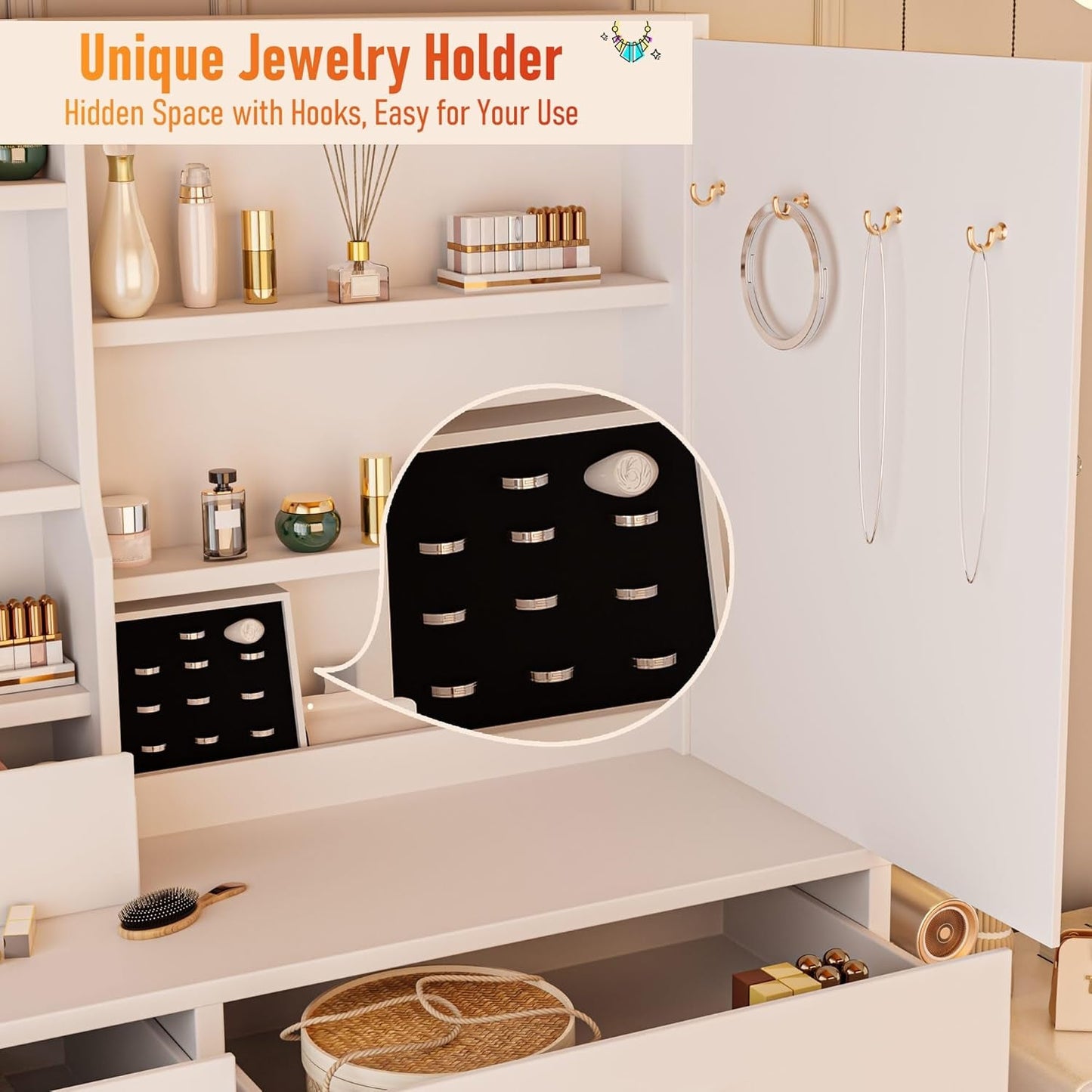 White Vanity Desk With Photoluminescent LED Illumination