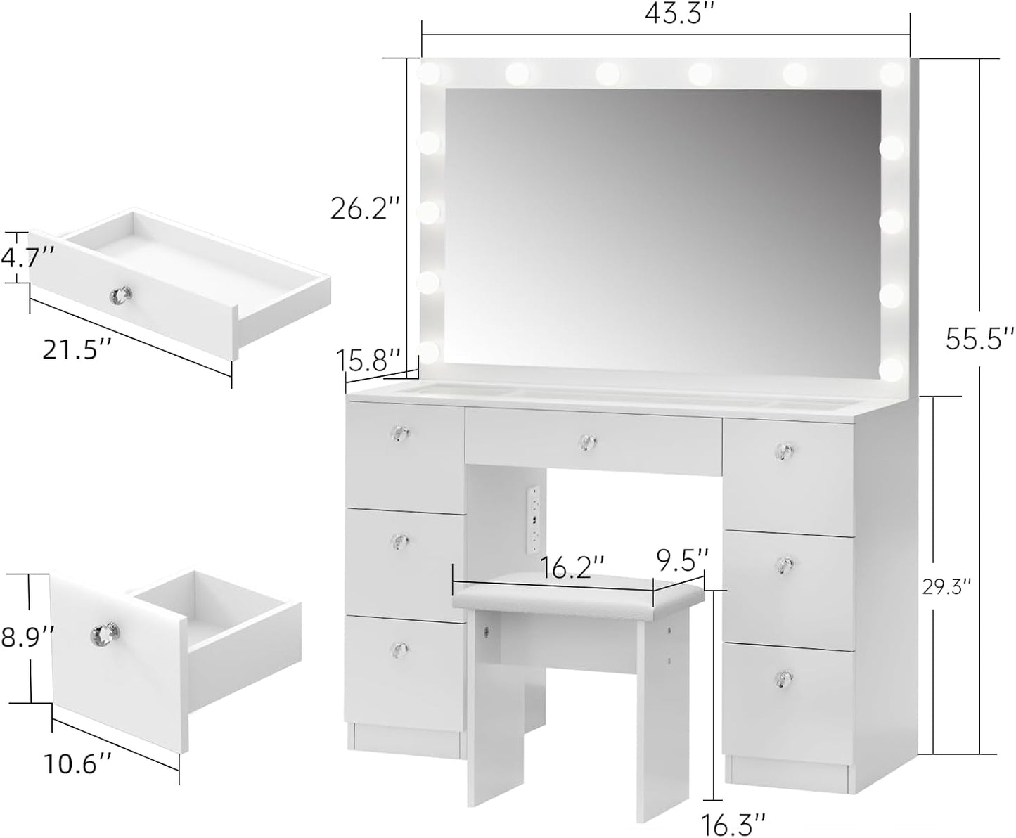 White Lighted Vanity Desk With Adjustable Brightness