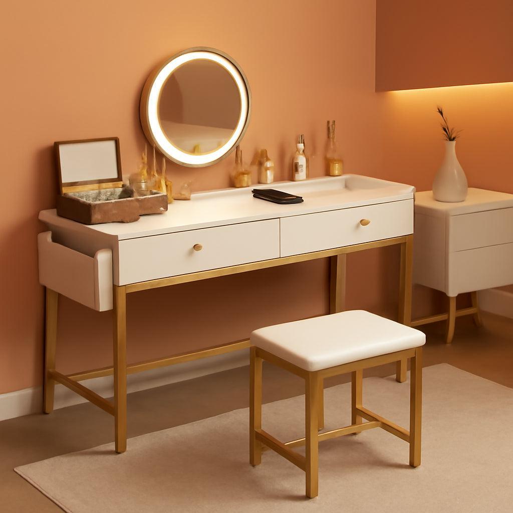 White Gold Makeup Vanity Desk Illuminated Lighting