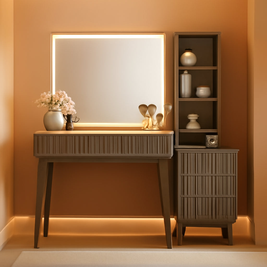 48 Inch Fluted Vanity Desk Large Mirror Panel LED With Adjustable Brightness