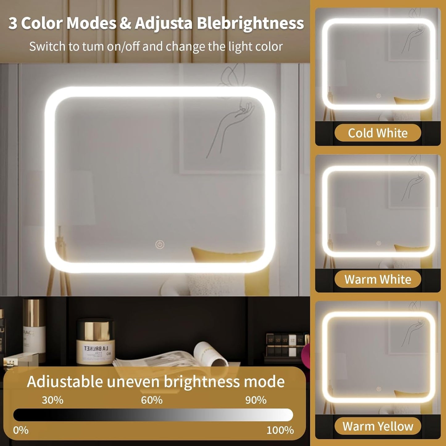 Oversized Vanity Table Illuminated Mirror With Drawers