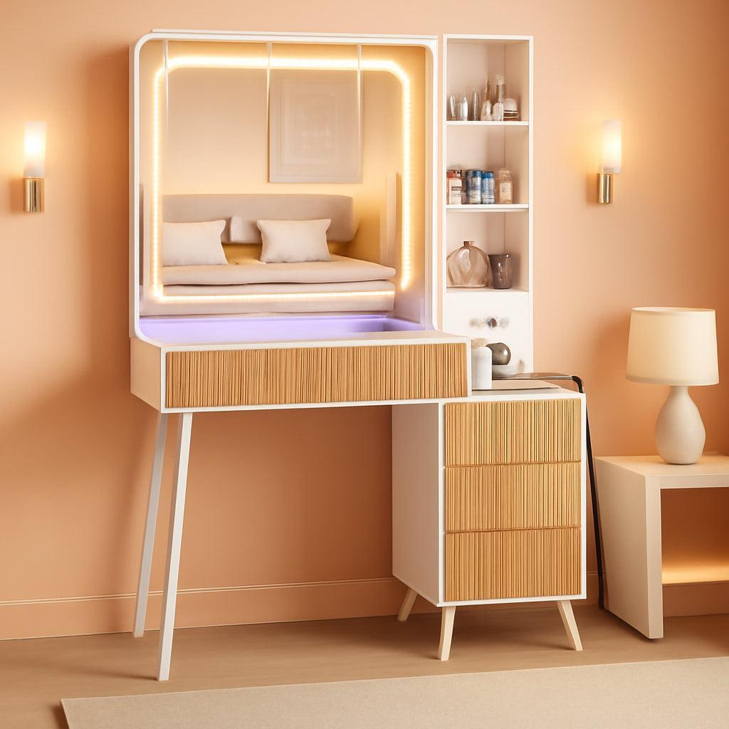44 Inch Vanity Desk Includes Illuminated Makeup Mirror