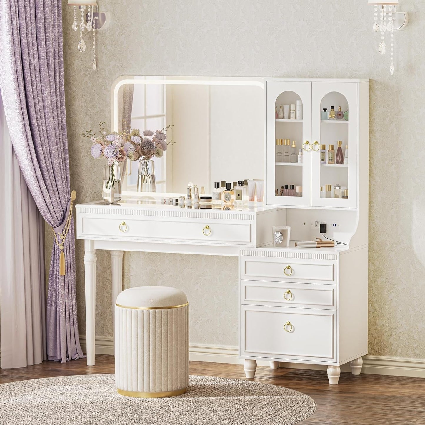 53 Inch White Makeup Vanity Desk Illuminated Lights