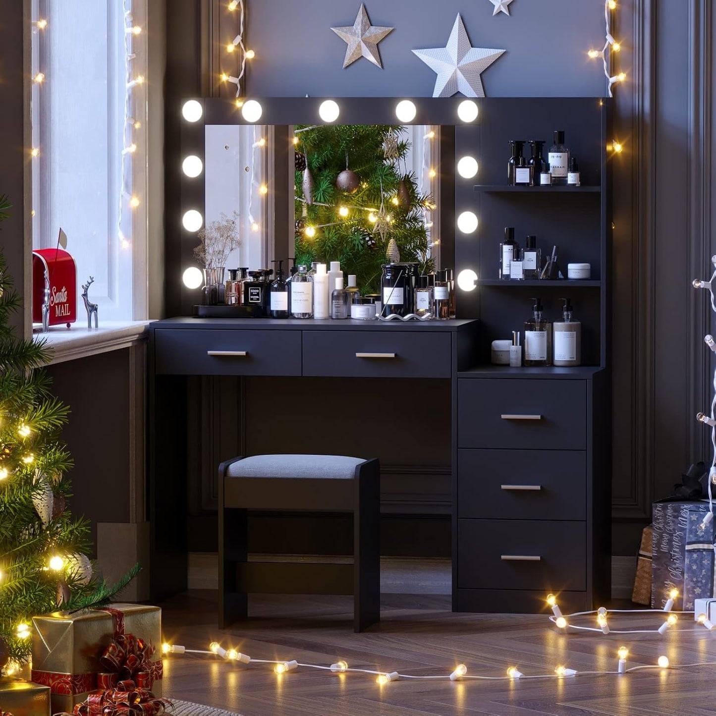 46.7-Inch Black Makeup Vanity Desk All-in-One Storage Unit