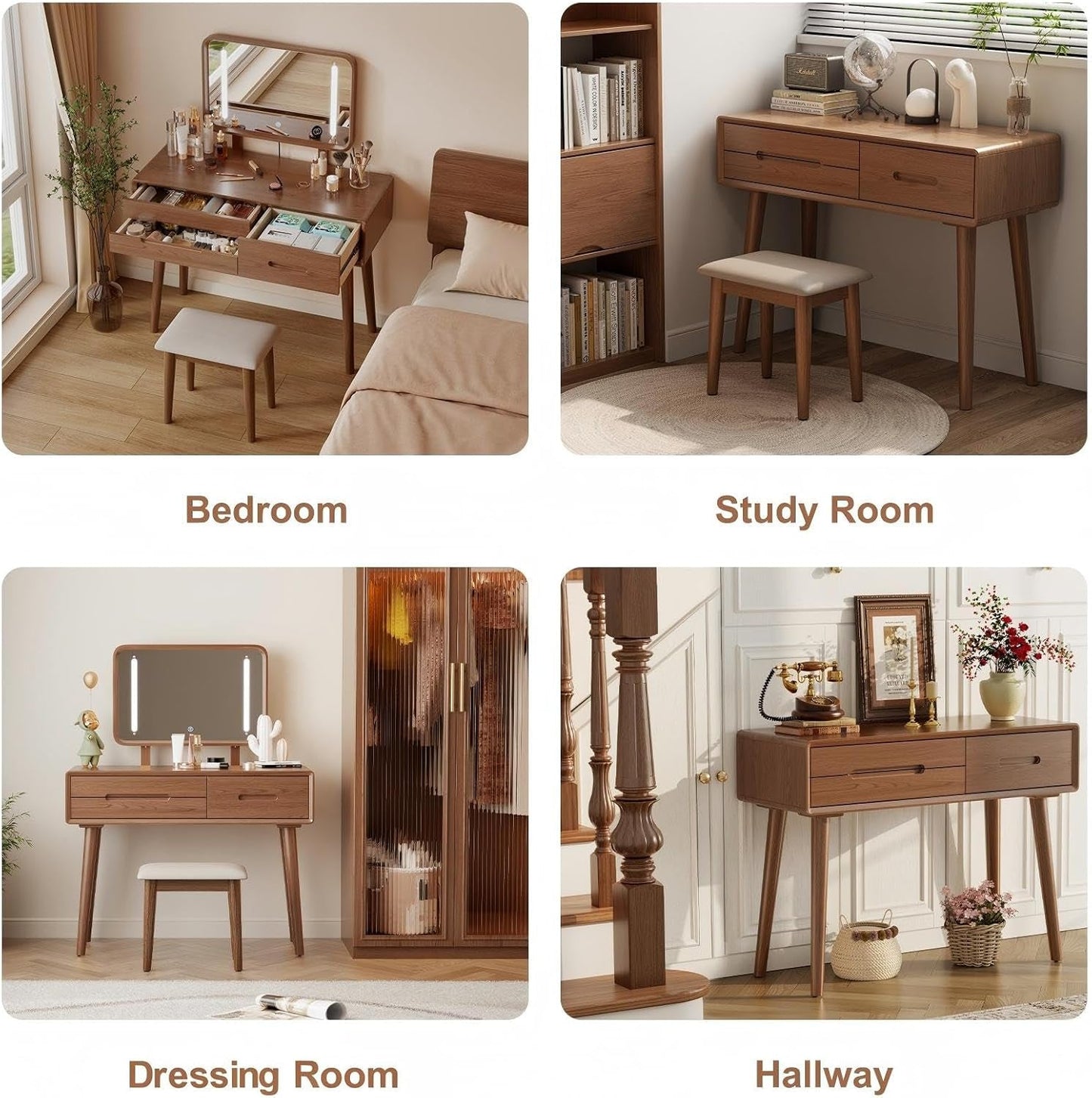Walnut Solid Wood Vanity Desk With Illumination Pro