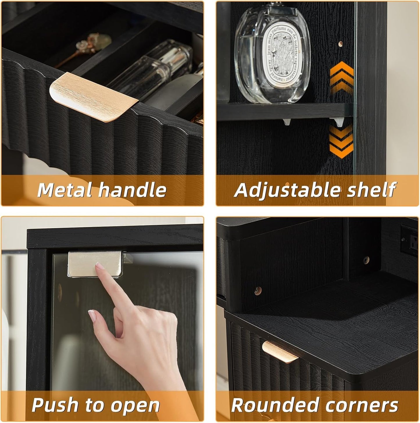 Black Vanity Desk With Premium Crystal Mirror Light