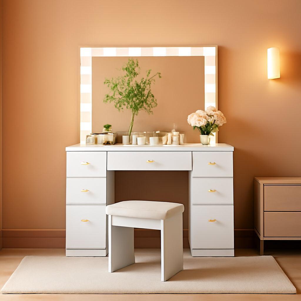 White Lighted Vanity Desk With Adjustable Brightness